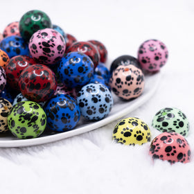 20mm Paw Print Mixed Color Bubblegum Beads