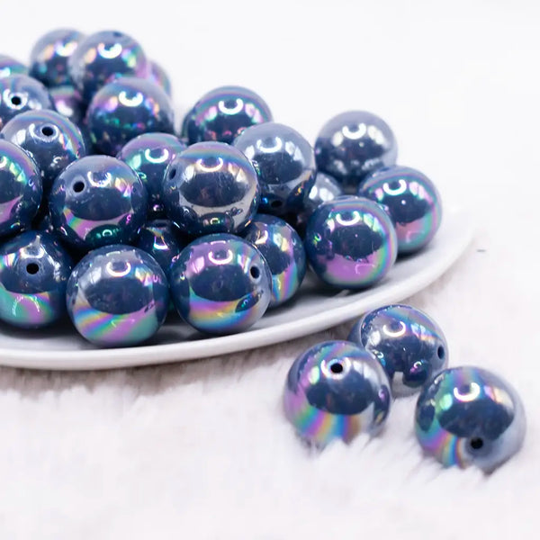 front view of a pile of 20MM Navy Blue AB Solid Chunky Bubblegum Beads
