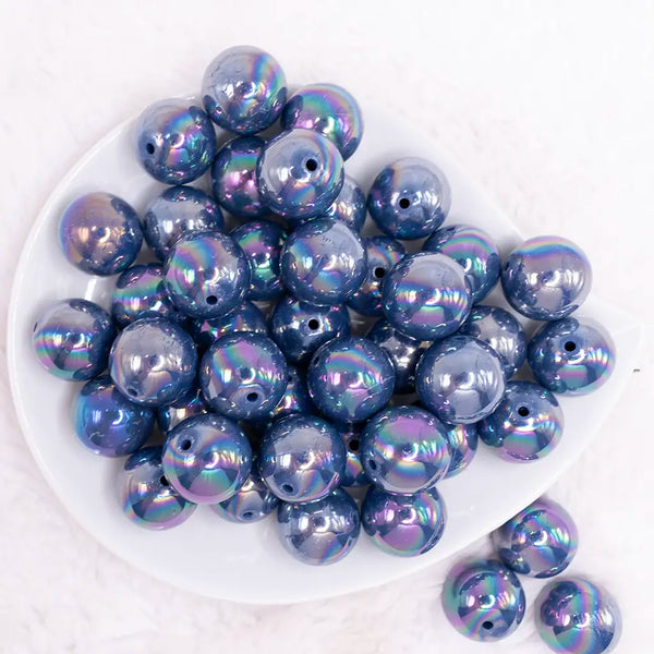 top view of a pile of 20MM Navy Blue AB Solid Chunky Bubblegum Beads