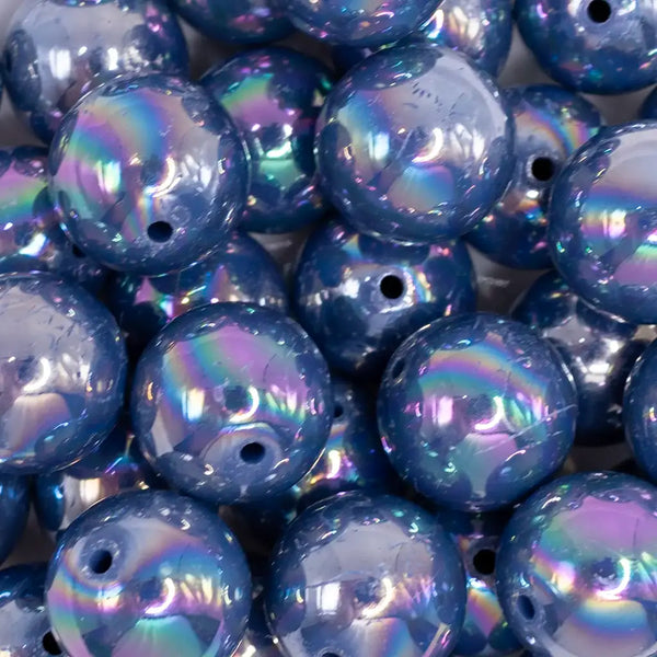 close up view of a pile of 20MM Navy Blue AB Solid Chunky Bubblegum Beads