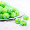 front view of a pile of 20mm Neon Lime Green Rhinestone AB Bubblegum Beads