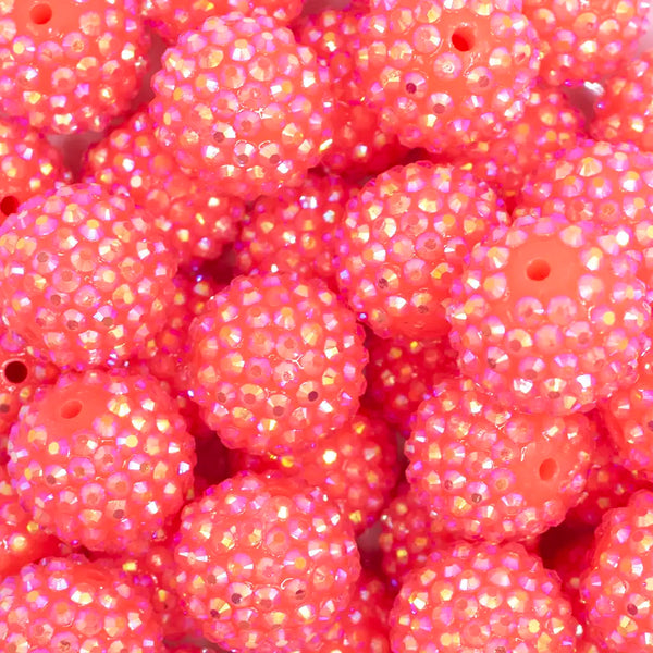 close up view of a pile of 20mm Bright Neon Pink Rhinestone AB Bubblegum Beads