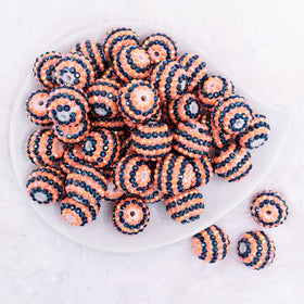 20mm Orange and Black Striped Rhinestone Bubblegum Beads