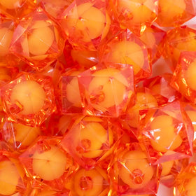 20mm Orange Transparent Cube with Middle Bubblegum Beads