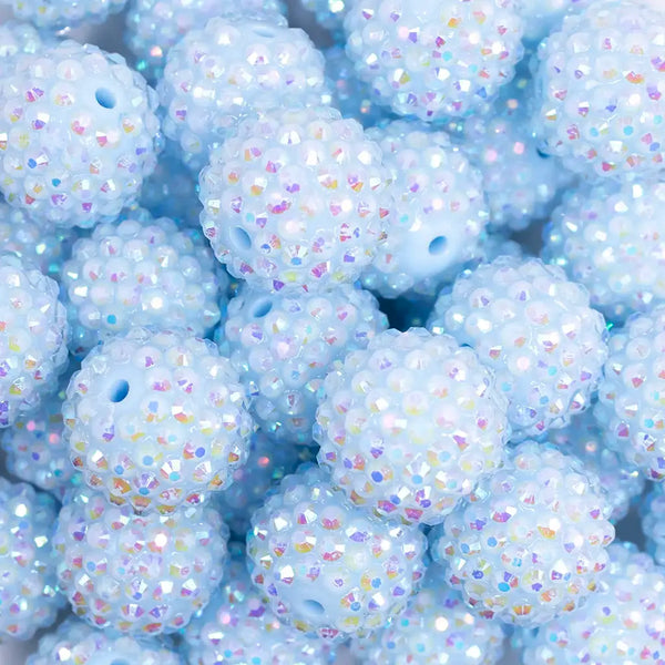 close up view of a pile of 20mm Pastel Blue Rhinestone AB Bubblegum Bead 