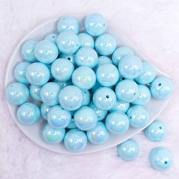 top view of a pile of 20MM Pastel Blue AB Solid Chunky Bubblegum Beads