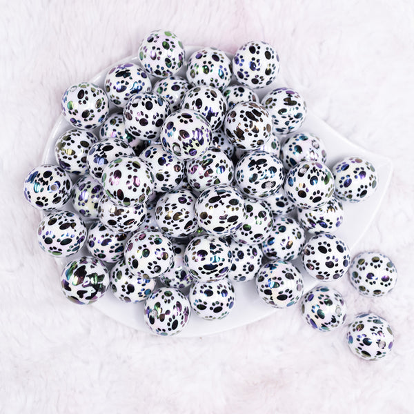 top view of a pile of 20mm Paw Print Animal AB Print Bubblegum Beads