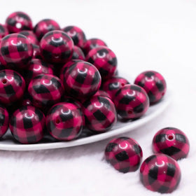 20mm Pink and Black Plaid Bubblegum Beads