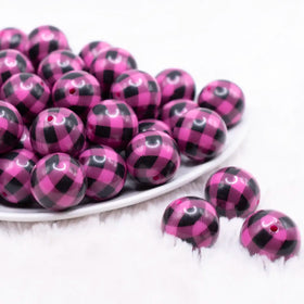 20mm Pink with Black Plaid Print Acrylic Bubblegum Beads
