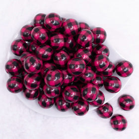 20mm Pink and Black Plaid Bubblegum Beads