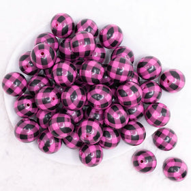 20mm Pink with Black Plaid Print Acrylic Bubblegum Beads