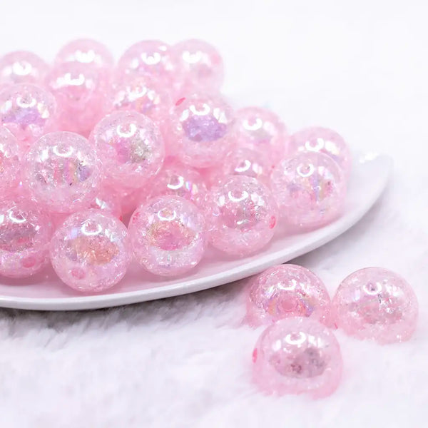 front view of a pile of 20mm Light Pink Crackle AB Bubblegum Beads