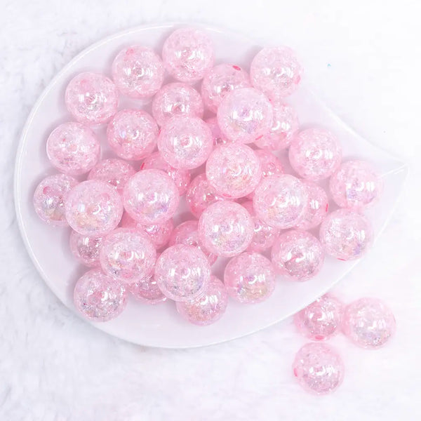 top view of a pile of 20mm Light Pink Crackle AB Bubblegum Beads