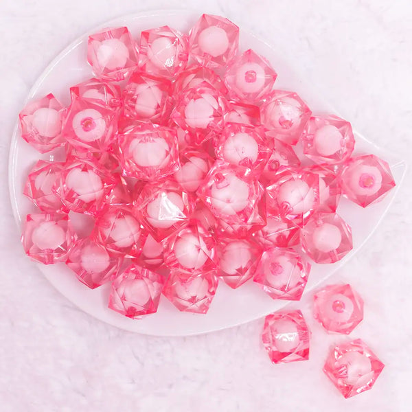 top view of a pile of 20mm Pink Transparent Cube with Middle Bubblegum Beads