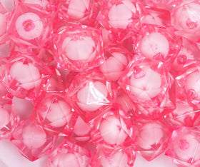 20mm Pink Transparent Cube with Middle Bubblegum Beads