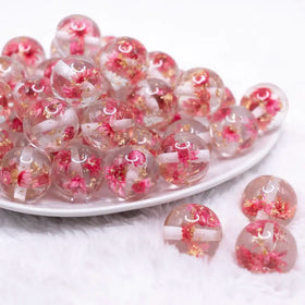 20mm Pink Flaked Flower Bubblegum Bead