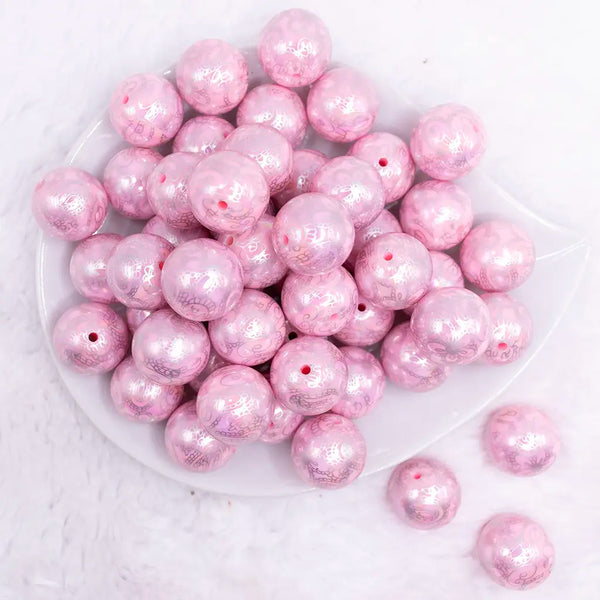 top view of a pile of 20mm Pink Lace AB Bubblegum Beads