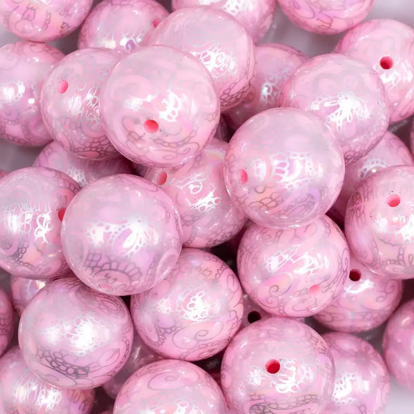 close up view of a pile of 20mm Pink Lace AB Bubblegum Beads