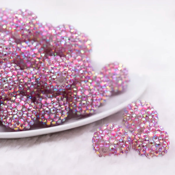 front view of a pile of 20mm Pink Shimmer Rhinestone AB Bubblegum Beads