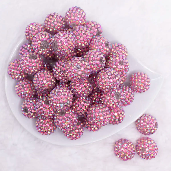 top view of a pile of 20mm Pink Shimmer Rhinestone AB Bubblegum Beads