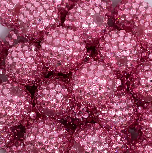 close up view of a  pile of 20mm Pink Rhinestone Bubblegum Beads