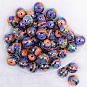 20mm Orange and Purple Stripes AB Bubblegum Beads