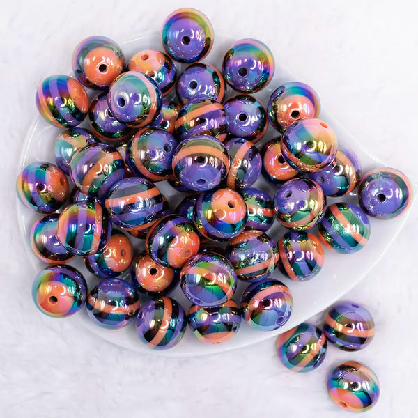 top view of a pile of 20mm Orange and Purple Stripes AB Bubblegum Beads