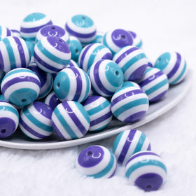 20mm Teal and Purple Stripes Bubblegum Jewelry Beads