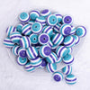 top view of a pile of 20mm Teal and Purple Stripes Bubblegum Jewelry Beads
