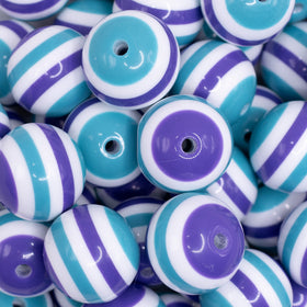 20mm Teal and Purple Stripes Bubblegum Jewelry Beads