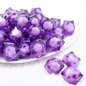 20mm Purple Transparent Cube with Middle Bubblegum Beads