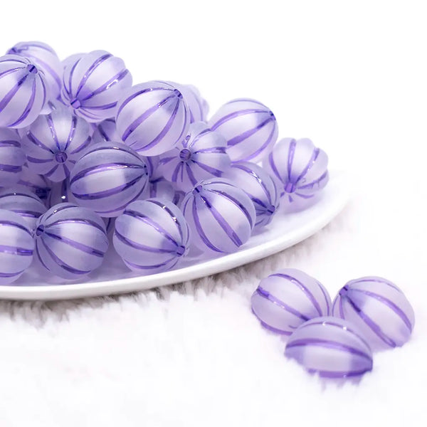 front view of a pile of 20mm Purple Frosted Pumpkin Shaped Bubblegum Bead