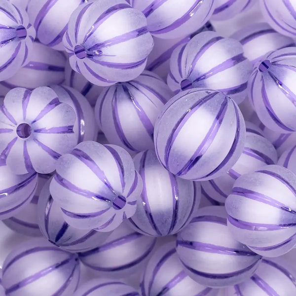 close up view of a pile of 20mm Purple Frosted Pumpkin Shaped Bubblegum Bead