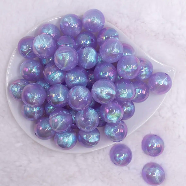top view of a pile of 20mm Purple Opalescence Bubblegum Bead