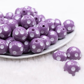 20mm Purple with White Polka Dots Acrylic Bubblegum Beads