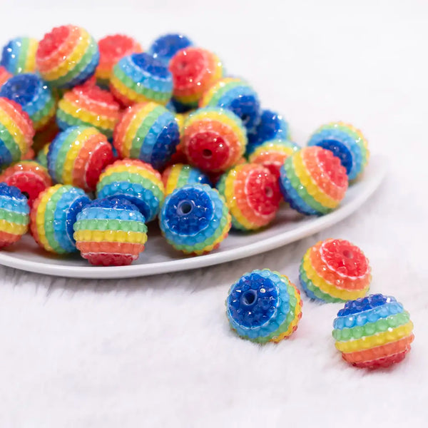 front view of a pile of 20mm Rainbow Clear Rhinestone Bubblegum Beads