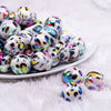 front view of a pile of 20mm Rainbow Leopard Animal AB Print Bubblegum Beads