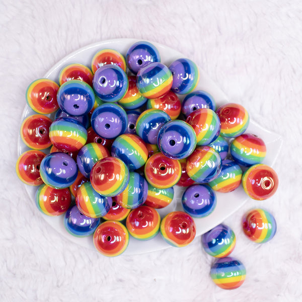 20mm Rainbow Stripes AB Bubblegum Beads