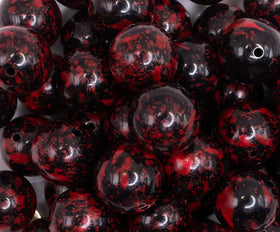 20mm Red and Black Splatter Bubblegum Beads