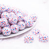 front view of a pile of 20mm Red, Blue Sprinkle AB Acrylic Bubblegum Beads