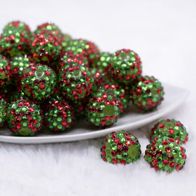 20mm Red and Green Confetti Rhinestone Bubblegum Beads