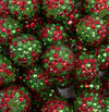 close up view of a pile of 20mm Red and Green Confetti Rhinestone Bubblegum Beads