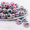 front view of a pile of 20mm Red and Green Stripes AB Bubblegum Beads