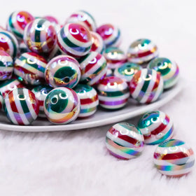 20mm Red and Green Stripes AB Bubblegum Beads