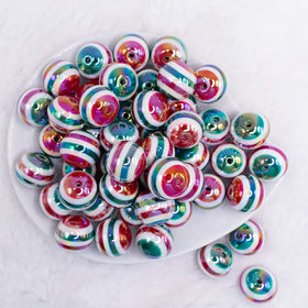 20mm Red and Green Stripes AB Bubblegum Beads