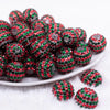 front view of a pile of 20mm Red and Green Striped Rhinestone Bubblegum Beads