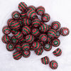 top view of a pile of 20mm Red and Green Striped Rhinestone Bubblegum Beads