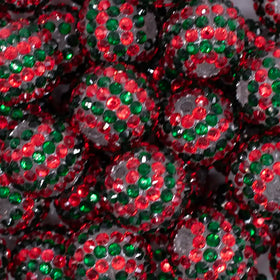 20mm Red and Green Striped Rhinestone Bubblegum Beads