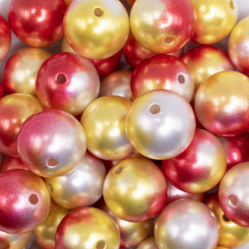 20mm Red & Yellow Ombre Shimmer Faux Pearl Bubblegum Beads