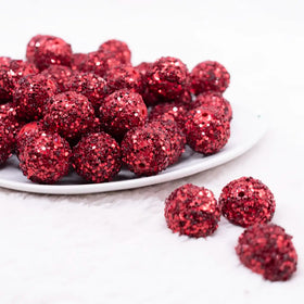 20mm Red Sequin Confetti Bubblegum Beads
